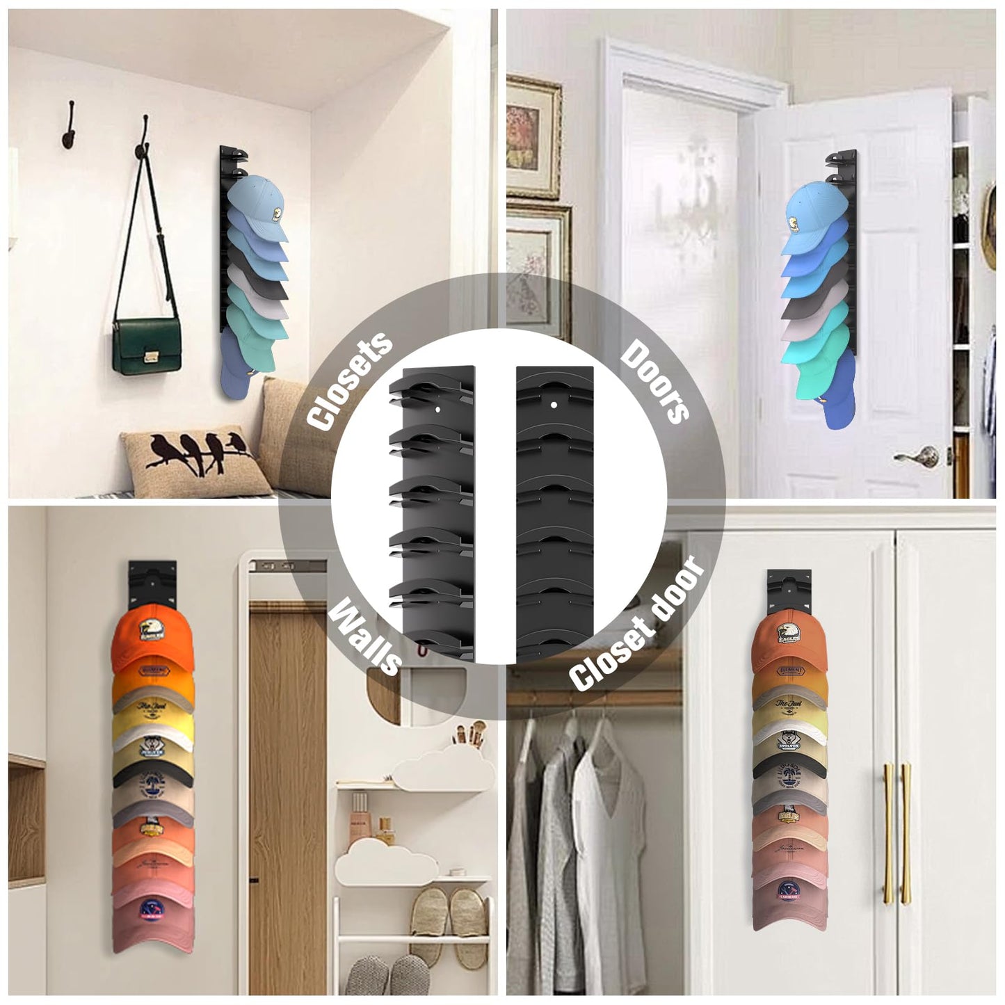 🧢📦 2-Pack Hat Organizer – Multilayer Wall & Door Storage Holder with Dual Mounting Options🏠