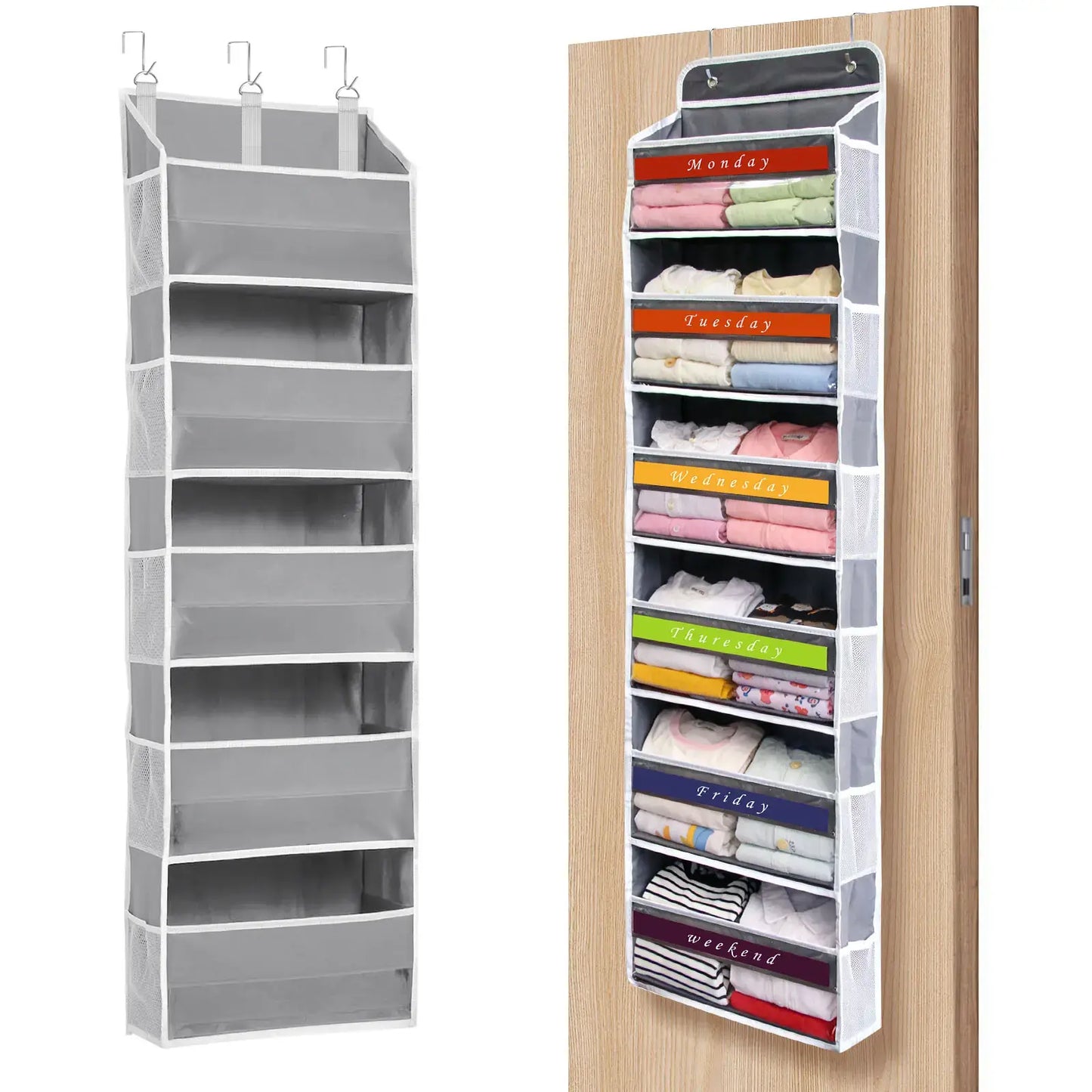 6-Tier Over The Door Organizer Storage, Hanging Pantry Organizer with 6 Large Pockets & Clear Mesh Side Pockets, Anti-Tilt Design 44 lbs Capacity Space Saver for Kitchen, Bathroom, Bedroom
