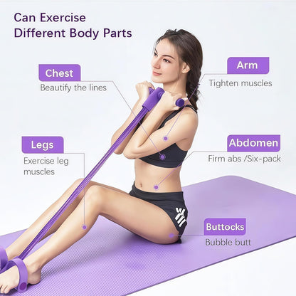Sculpt Your Body at Home! 🏠 4-Tube Power Pedal Resistance Band ✨ Tone Up Fast! 💪
