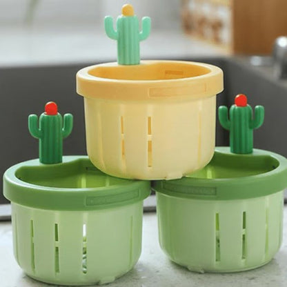 🌿🫗Cactus Sinkstrainerbasket - A Cute Design, Easy To Press And Filter Foodwaste Without Touching It