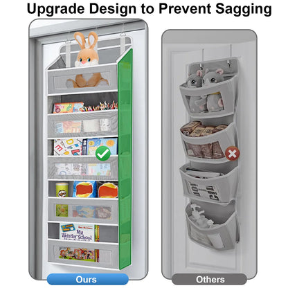 6-Tier Over The Door Organizer Storage, Hanging Pantry Organizer with 6 Large Pockets & Clear Mesh Side Pockets, Anti-Tilt Design 44 lbs Capacity Space Saver for Kitchen, Bathroom, Bedroom