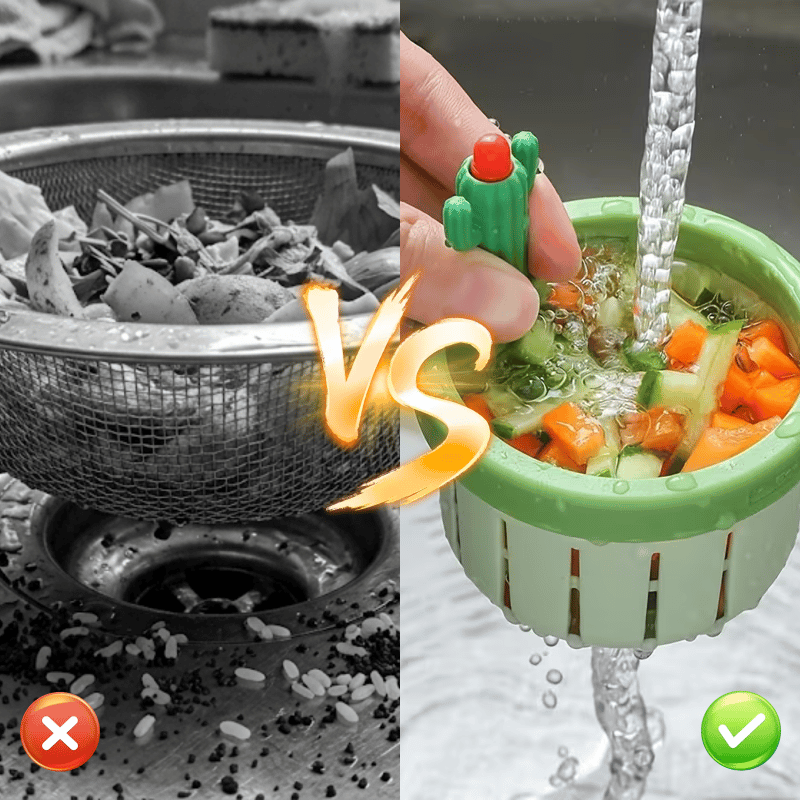 🌿🫗Cactus Sinkstrainerbasket - A Cute Design, Easy To Press And Filter Foodwaste Without Touching It