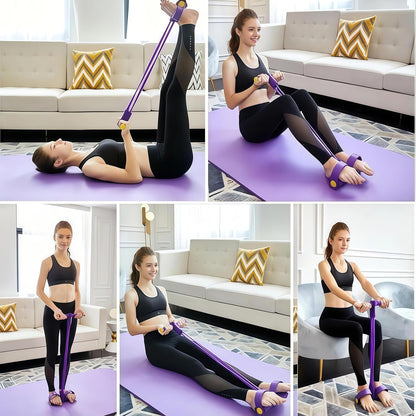 Sculpt Your Body at Home! 🏠 4-Tube Power Pedal Resistance Band ✨ Tone Up Fast! 💪