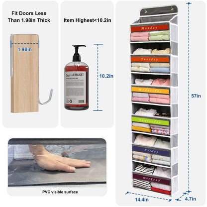 6-Tier Over The Door Organizer Storage, Hanging Pantry Organizer with 6 Large Pockets & Clear Mesh Side Pockets, Anti-Tilt Design 44 lbs Capacity Space Saver for Kitchen, Bathroom, Bedroom