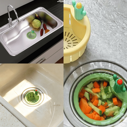 🌿🫗Cactus Sinkstrainerbasket - A Cute Design, Easy To Press And Filter Foodwaste Without Touching It