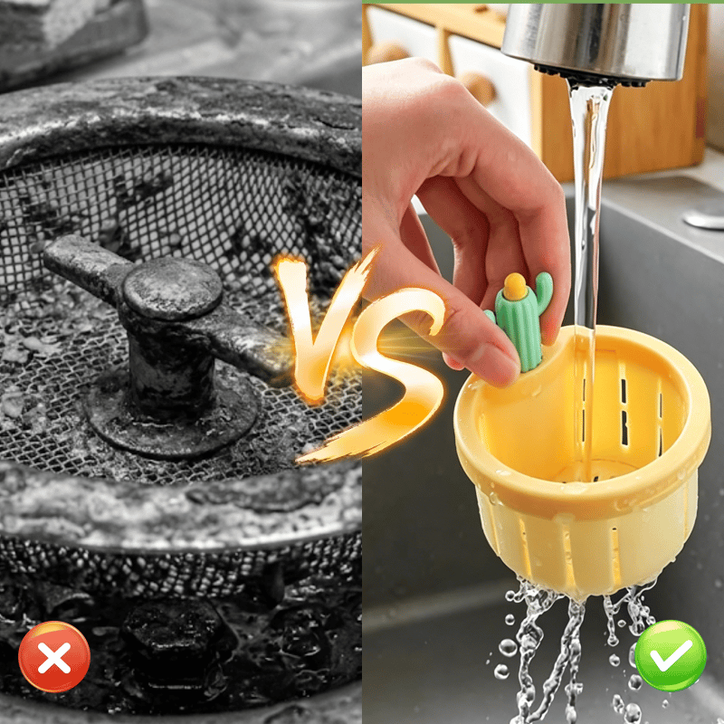 🌿🫗Cactus Sinkstrainerbasket - A Cute Design, Easy To Press And Filter Foodwaste Without Touching It
