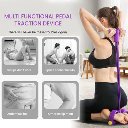 Sculpt Your Body at Home! 🏠 4-Tube Power Pedal Resistance Band ✨ Tone Up Fast! 💪