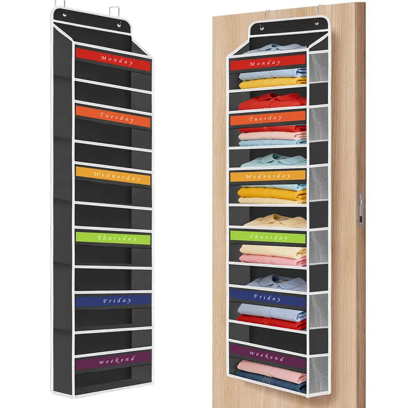 6-Tier Over The Door Organizer Storage, Hanging Pantry Organizer with 6 Large Pockets & Clear Mesh Side Pockets, Anti-Tilt Design 44 lbs Capacity Space Saver for Kitchen, Bathroom, Bedroom