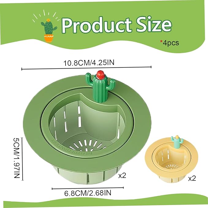 🌿🫗Cactus Sinkstrainerbasket - A Cute Design, Easy To Press And Filter Foodwaste Without Touching It