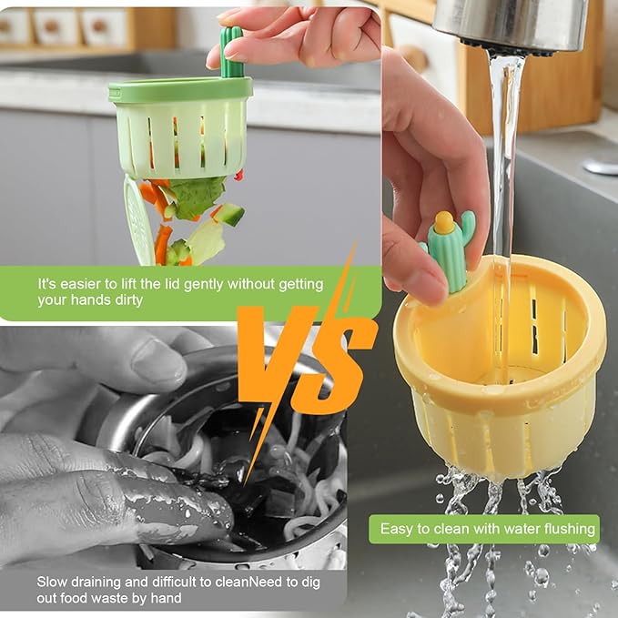 🌿🫗Cactus Sinkstrainerbasket - A Cute Design, Easy To Press And Filter Foodwaste Without Touching It