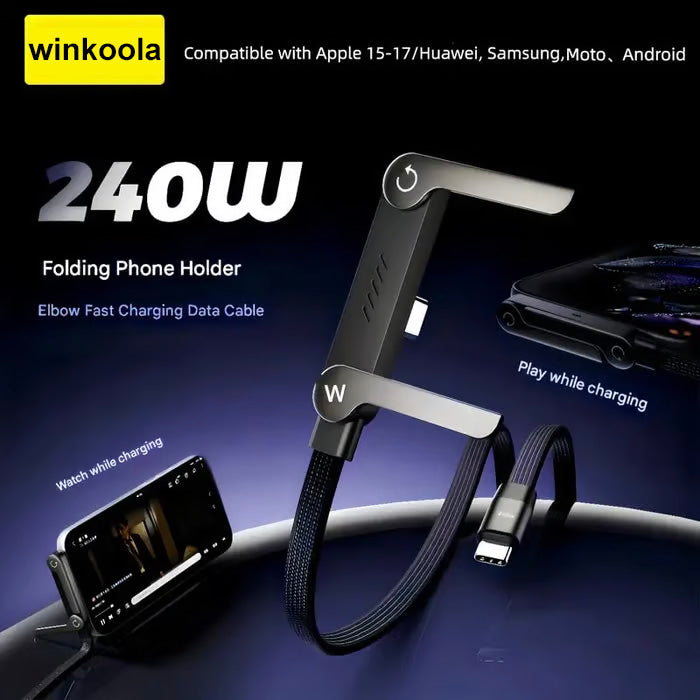 ⚡📱MFi-Certified 2-in-1 Fast Charging Cable with Built-In Phone Stand – Ultra-Fast 240W Power, Official Apple Authorized✅