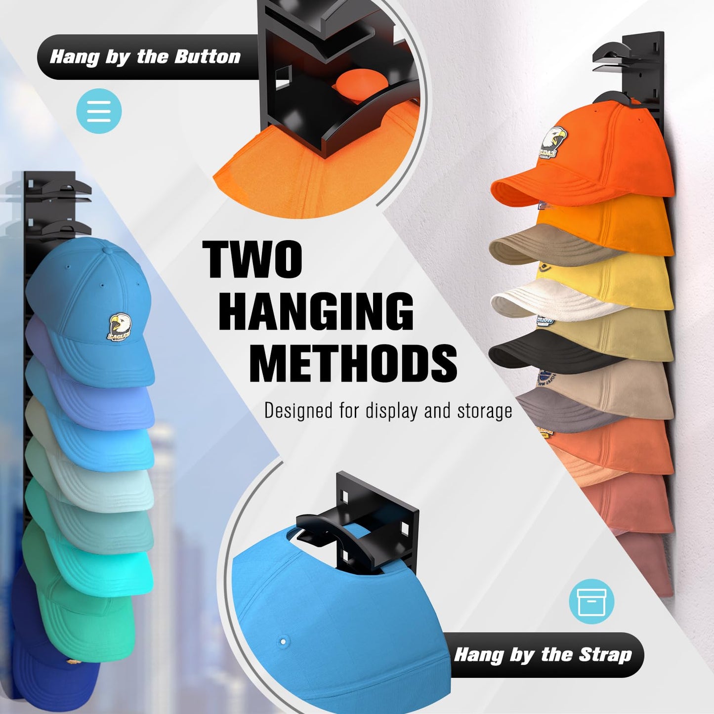 🧢📦 2-Pack Hat Organizer – Multilayer Wall & Door Storage Holder with Dual Mounting Options🏠