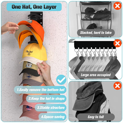 🧢📦 2-Pack Hat Organizer – Multilayer Wall & Door Storage Holder with Dual Mounting Options🏠